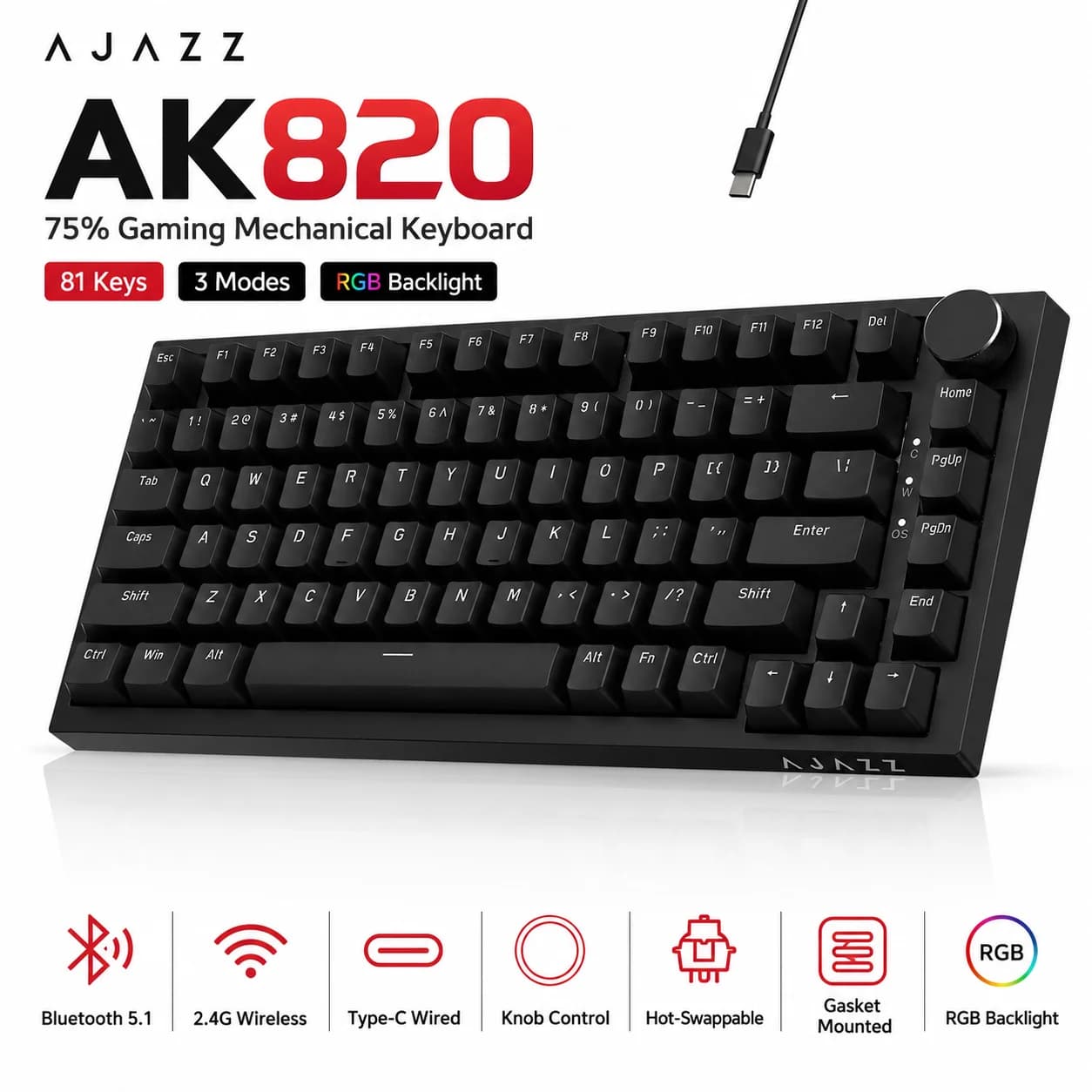 Ajazz AK820/AK820Pro Toy Mechanical Keyboard Bluetooth 5.1/Wireless Custom Keyboard C with Handpiece Hot Swap Gasket