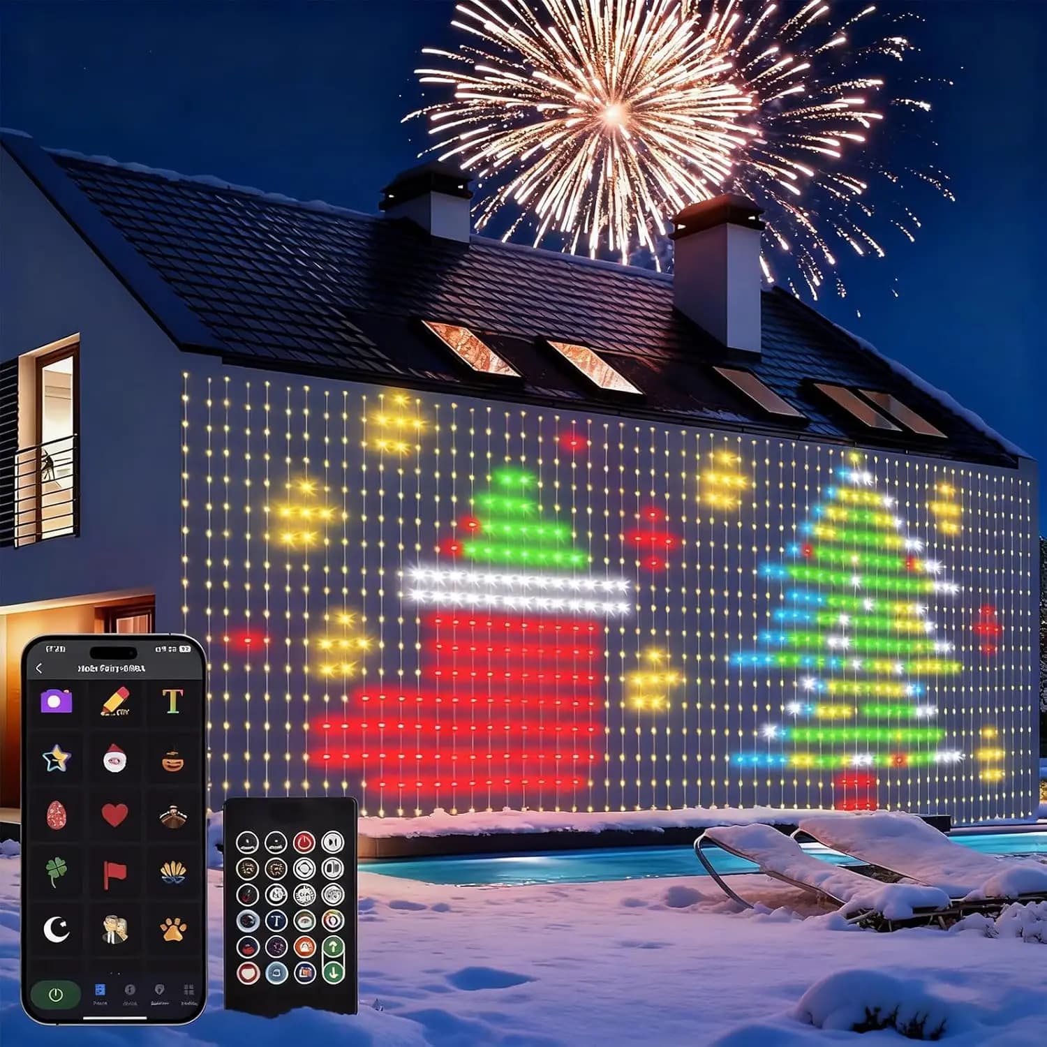 Smart LED Ghirlanda Tenda Lucine natalizie Controllo app Sincronizzazione musicale Modello fai da te Impermeabile per interni ed esterni Decorazioni di Capodanno