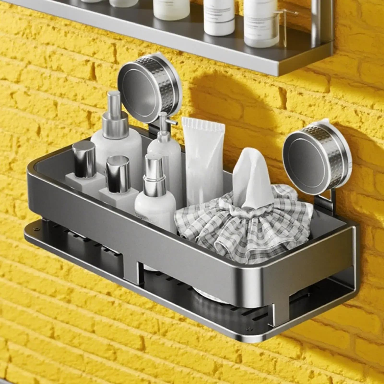 Scaffale a ventosa Scaffale per condimenti a parete Scaffale a ventosa con 5 ganci Gadget da cucina per piastrelle Vetro Metallo Marmo