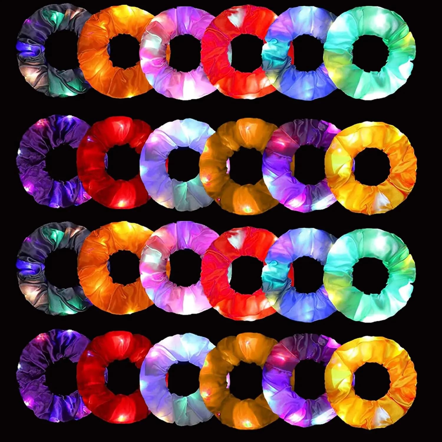 6 Pezzi Elastici per Capelli LED Luminosi, Scrunchies che si Illuminano al Buio, Accessori per Rave, Carnevale, Compleanno a Tema Neon