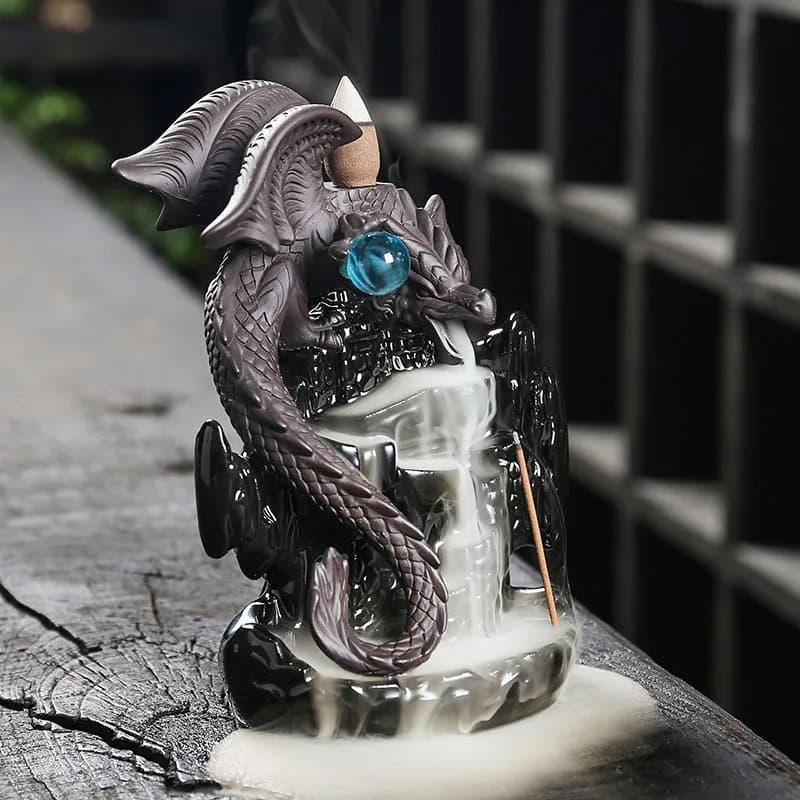 Bruciatore di incenso a riflusso a cascata 1pc con Lucky Feng Shui Ball porta bastoncini di incenso in ceramica Dragon incensiere (senza incenso)