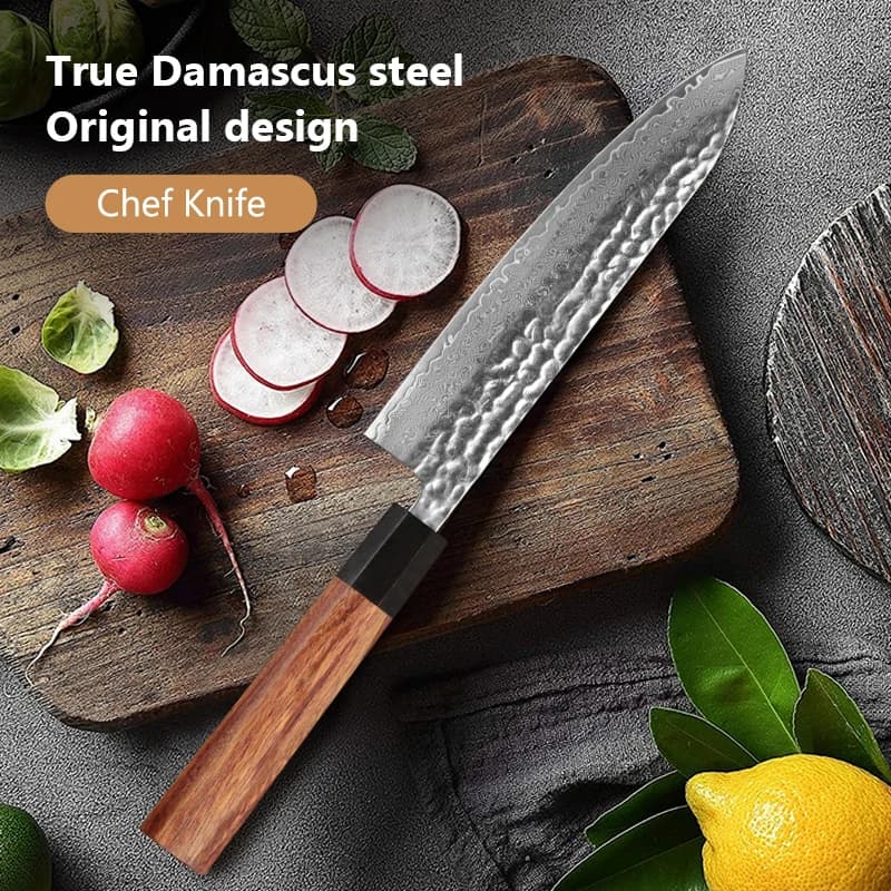 Coltello da Chef da 8 Pollici in Acciaio Damasco a 67 Strati con Nucleo VG10, Super Affilato, di Alta Qualità, con Manico Ottagonale Rosso