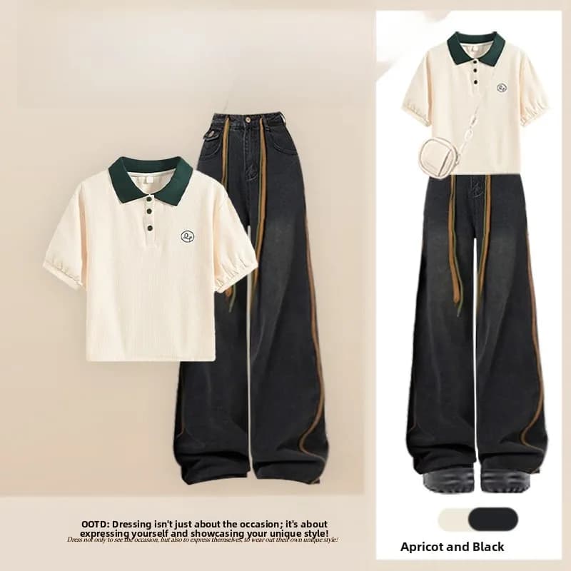 Completo Estivo da Donna: T-shirt a Maniche Corte Effetto Snellente e Top Ampio Drappeggiato a Maniche Corte che Nasconde le Forme, con Pantaloni a Gamba Larga Casual e Sensazione di Leggerezza