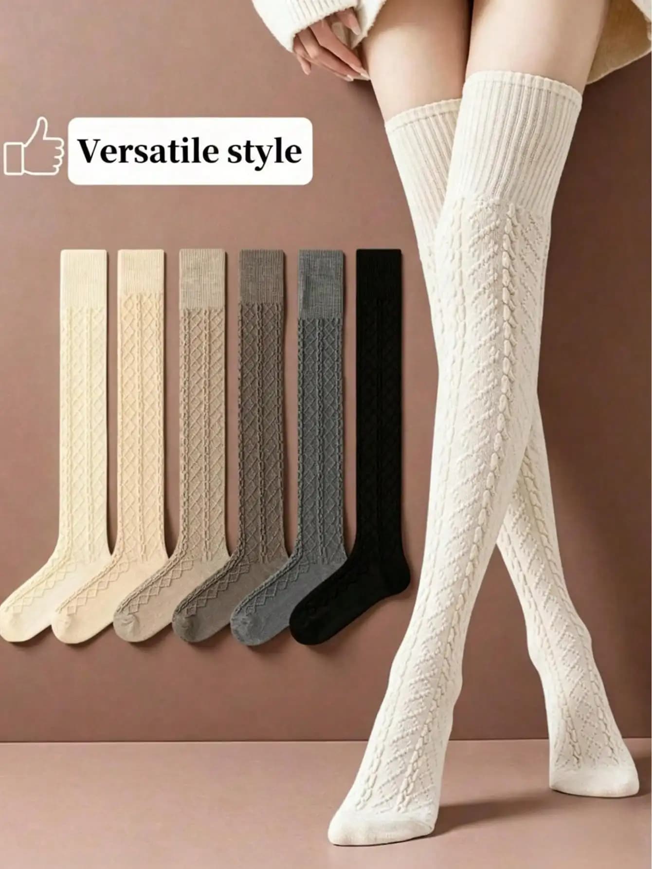 1/6 Pair of Women's Ankle Socks, Knee Socks, Fried Dough Twist Pattern, Anti-slip, Warm, Japanese Style, Slimming,knee Protector