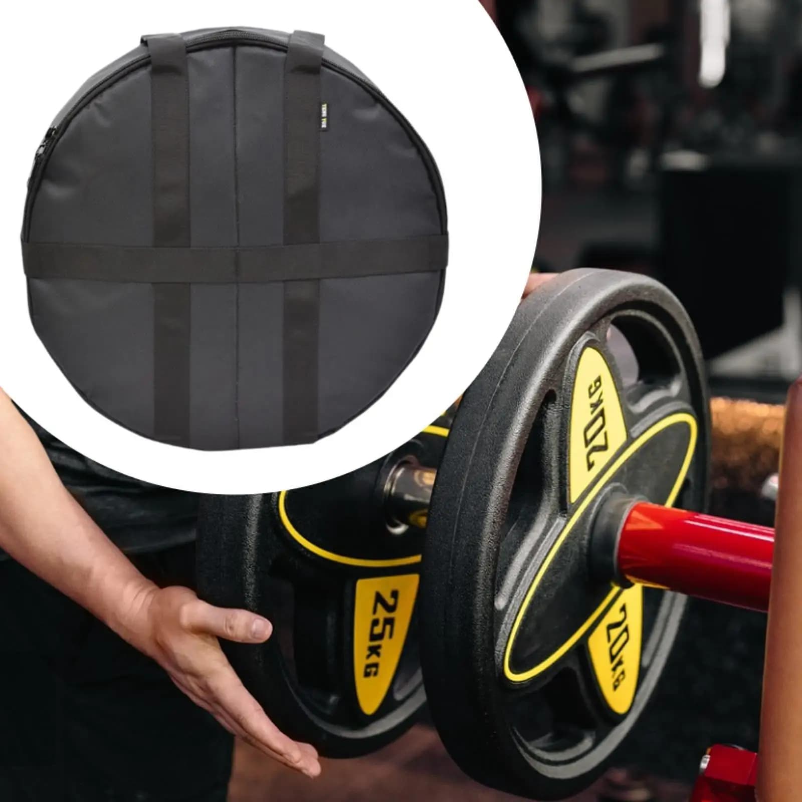 Bag for carrying weight discs with adjustable shoulder strap, backpack for durable barbell for home gym equipment