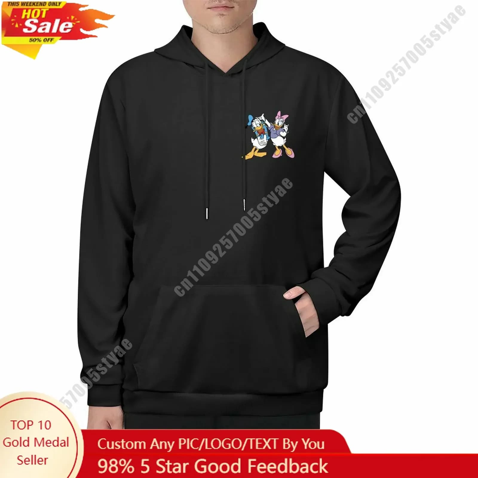 Felpa con cappuccio Donald Duck Daisy Duck, design personalizzato, cartone animato Disney, logo con la tua foto, stampa fronte-retro, antivento, resistente al freddo