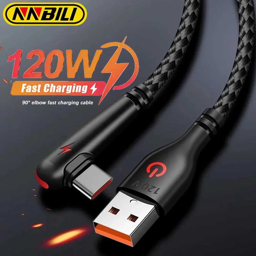 USB cable type C NNBILI 120 W 90 ° Quick charging for mobile phone elbow for charging cable for phone Huawei Mate 60 40 Xiaomi Samsung