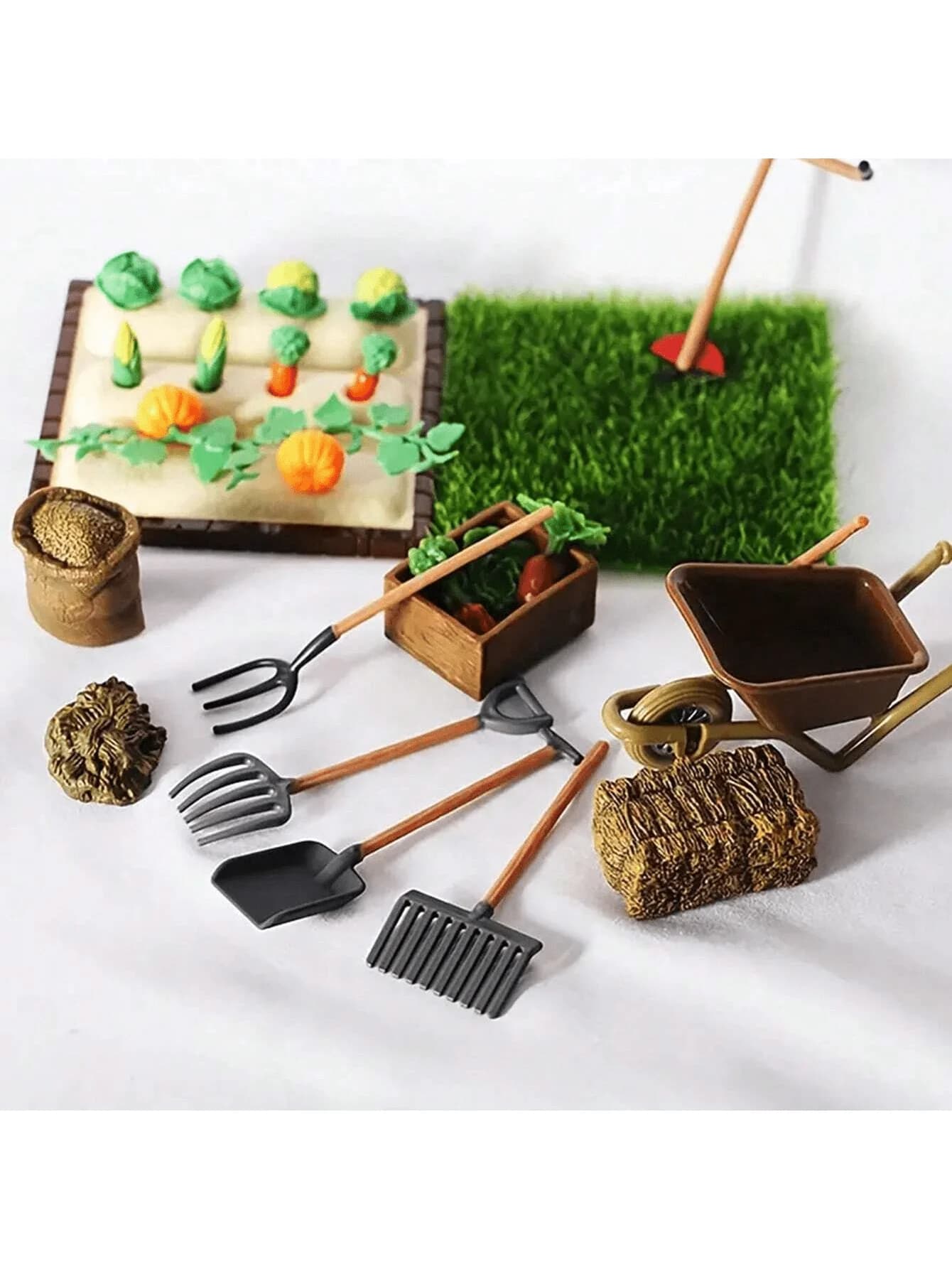 Attrezzi da Giardino in Miniatura per Casa delle Bambole, Pala, Rastrello, Tosaerba, Modello di Ortaggi, Strumenti per Scenari di Giardinaggio Esterno