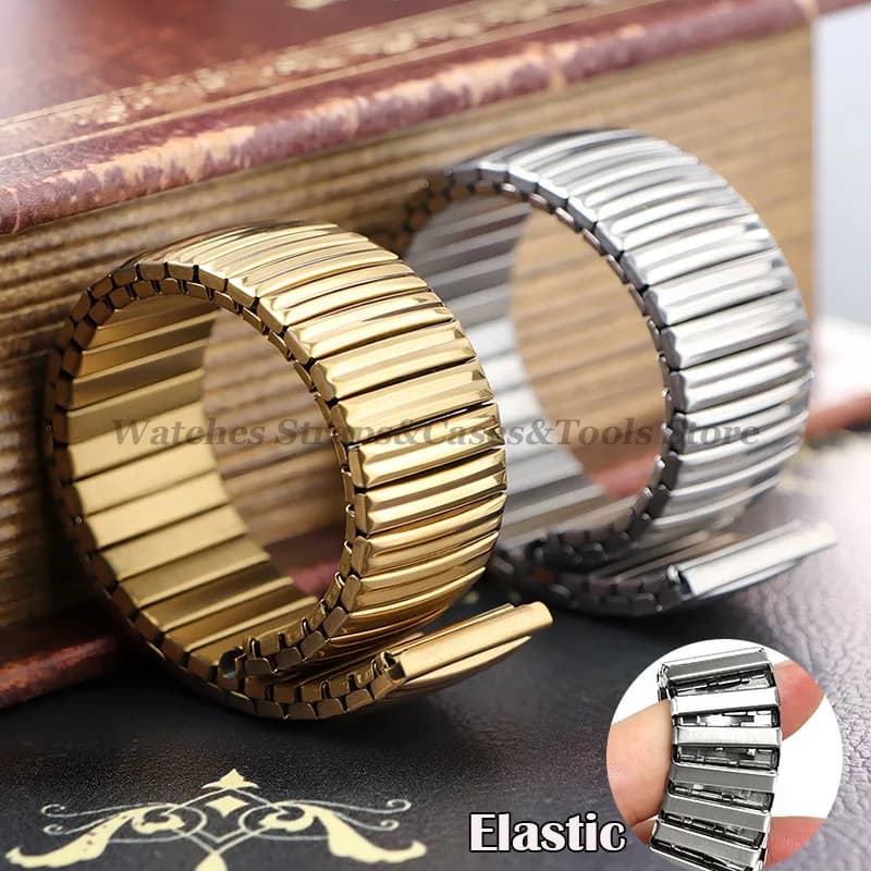12mm 14mm 16mm 18mm 20mm New Elastic Strap Stainless Steel Watch Band Women Men Sport Bracelets Expansion Wristbands Silver Gold