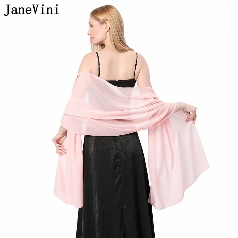 JaneVini Elegante Rosa Chiffon Sposa Bolero Lungo Mantello Scialle Bolero Coprispalle Donna Bianco Matrimonio Prom Abito da festa Avvolgente da sposa Stola