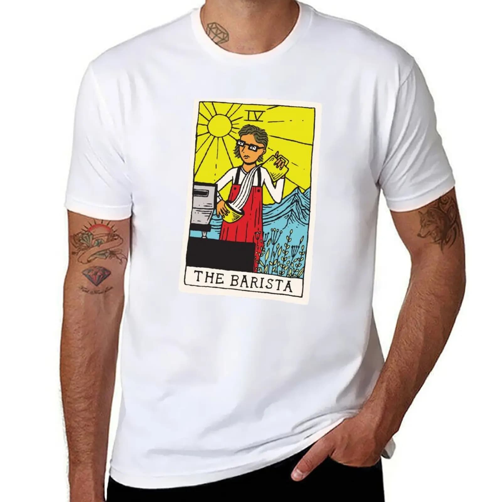 T-shirt The Barista Tarot Card, maglietta casual rilassata a maniche corte