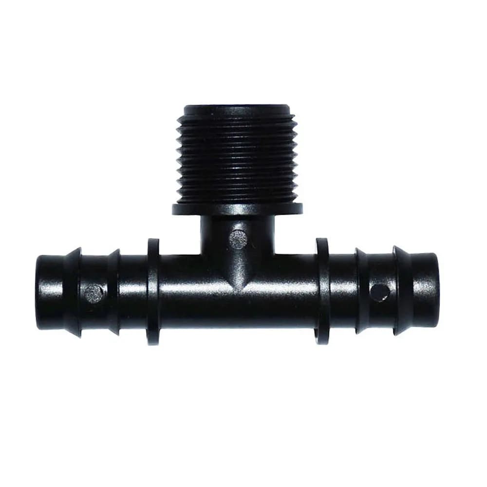 Filettatura maschio da 1/2 a tubo flessibile a T Barb da 16 mm Connettore per irrigazione a 2 vie Connettori maschio a vite 5 pezzi