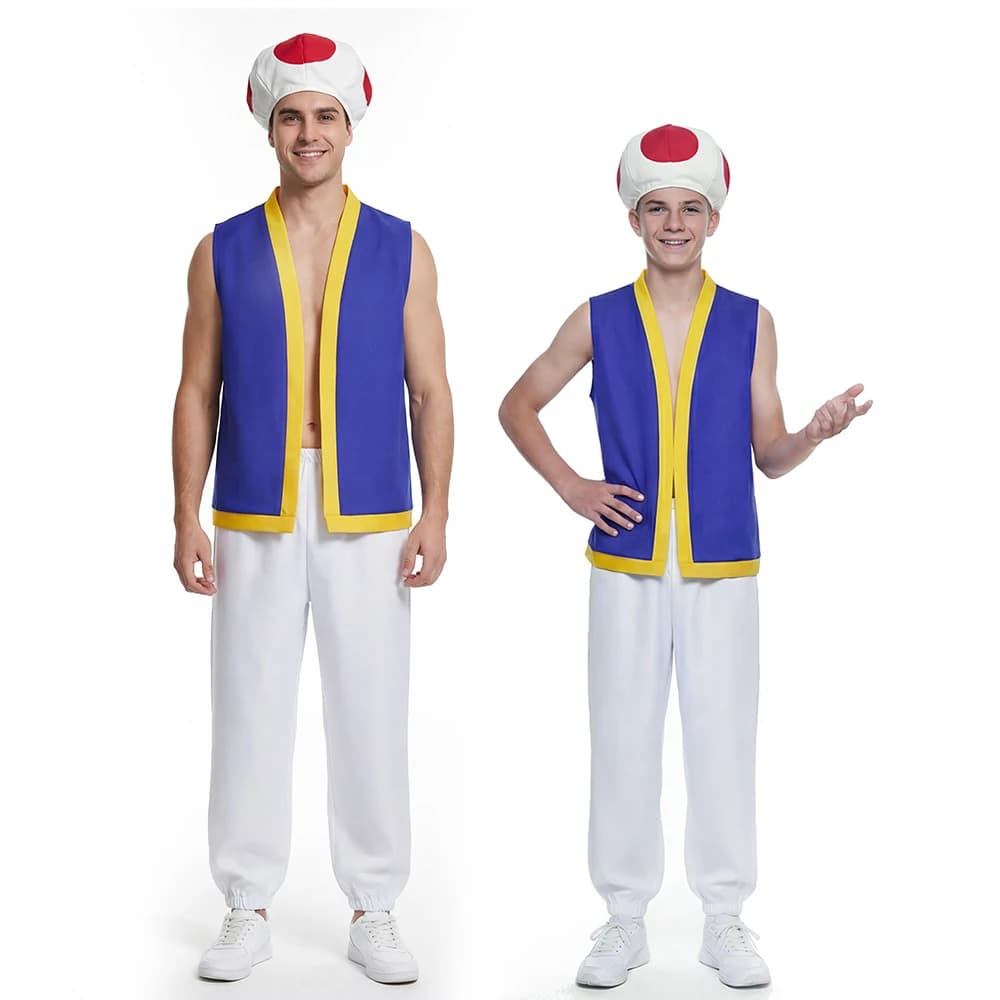 Costume Cosplay di Toad Kinopio dal Film, Outfit del Personaggio Super Mario Bros per Bambini e Adulti, Cappello e Giacca per Occasioni Speciali, Takerlama