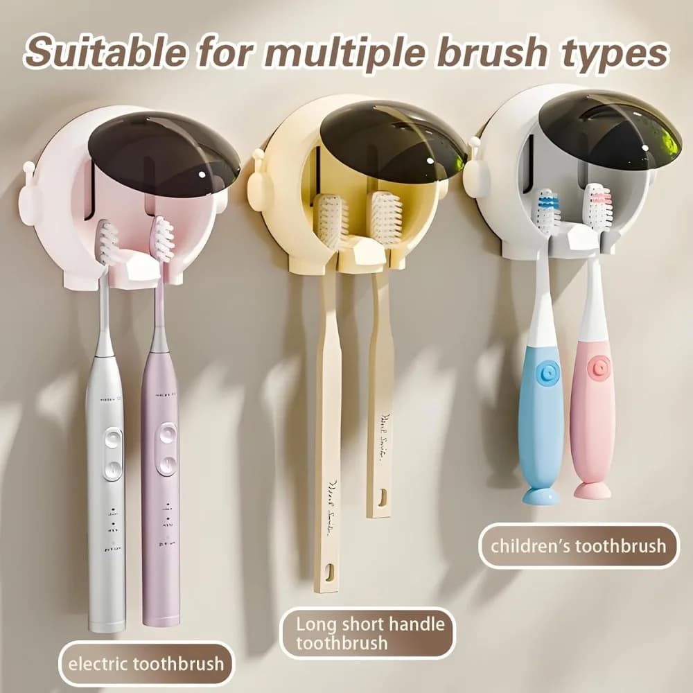 No Drill Wall Mount Toothbrush Holder, Cartoon Covered Toothbrush Storage Organizer for Manual & Electric Toothbrushes, Bathroom Accessory, White, 1 Pc