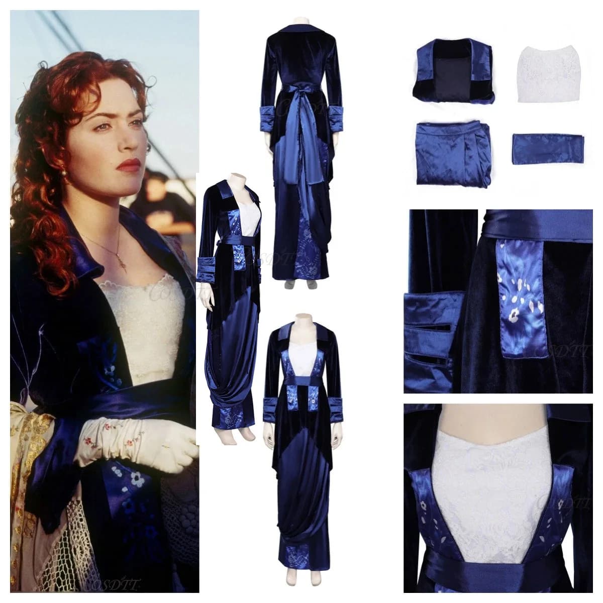Ruth DeWitt Bukater Cosplay Titanic Fantasia Costume Adult Women's Tank Top Dress Belt Set Halloween Carnival Party Set