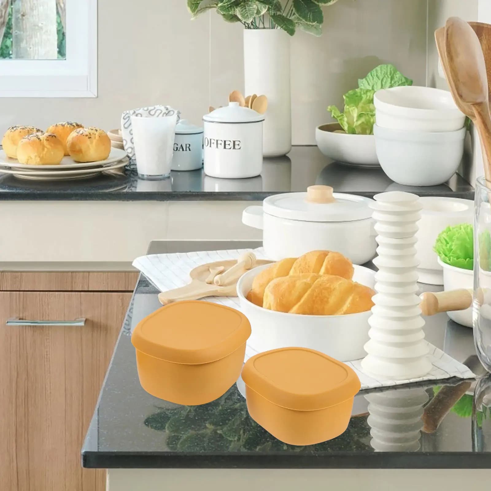 Set di Contenitori per Alimenti in Silicone, Adatti al Microonde, Portatili per Ufficio, Pranzo, Campeggio, Riutilizzabili e Ermetici