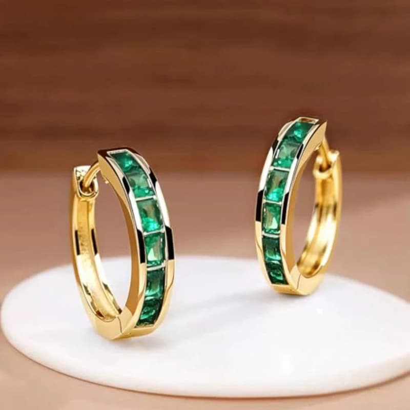 Huitan Classic Princess Square Cubic Zirconia Hoop Earrings for Women, Fully Paved CZ Simple Elegant Versatile Hypoallergenic Ear Jewelry, Dainty Daily Office Party Finger Accessory Gift for Ladies Anniversary Birthday