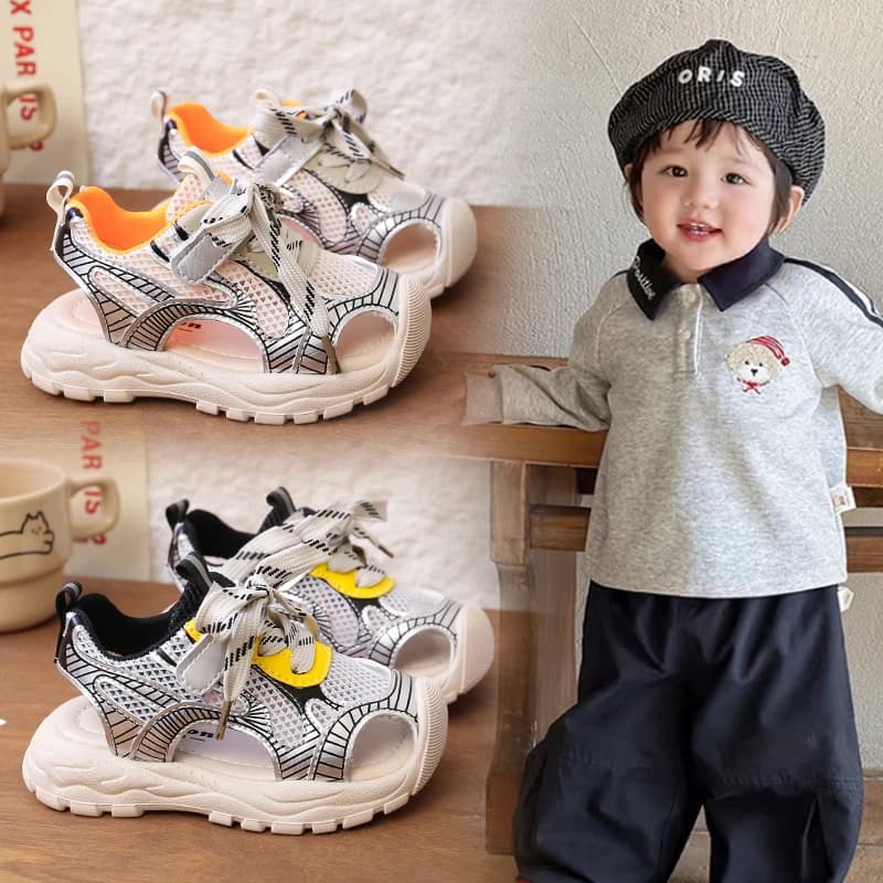 Sandali in rete per bambini, estivi, traspiranti, a punta chiusa, per ragazzi e ragazze, sandali sportivi da esterno per bambini, scarpe casual da passeggio per bambini