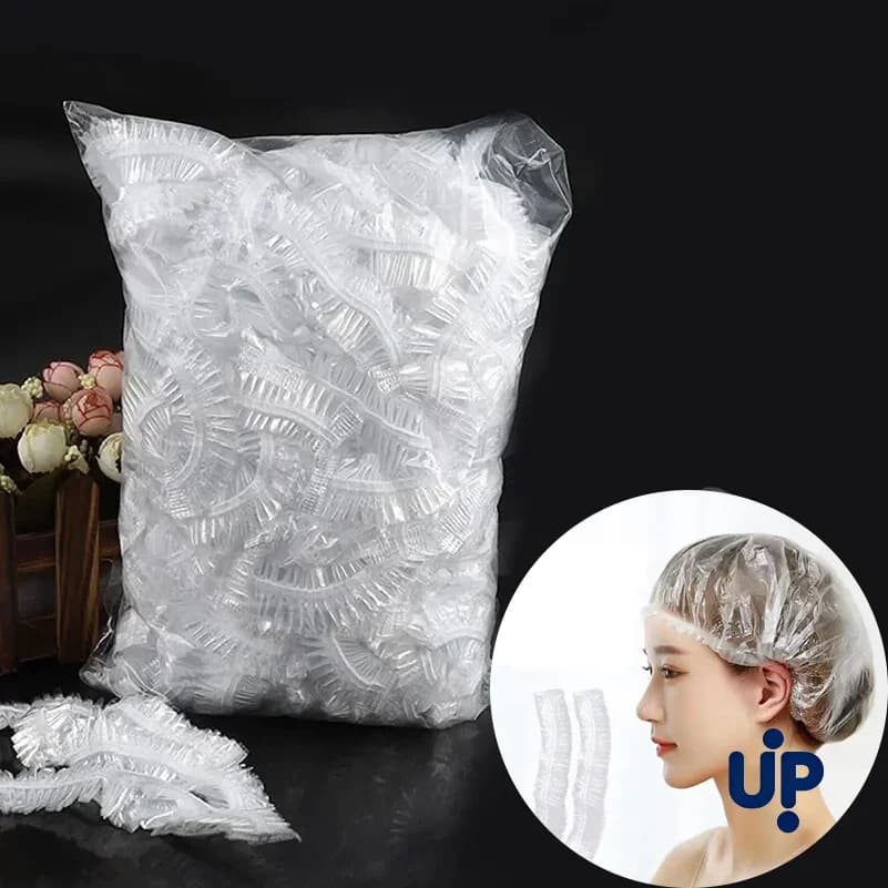100PCS Thickened Elastic Shower Cap Set Plastic Hair Covers for Bath And Swimming - Bulk Pack Head Set