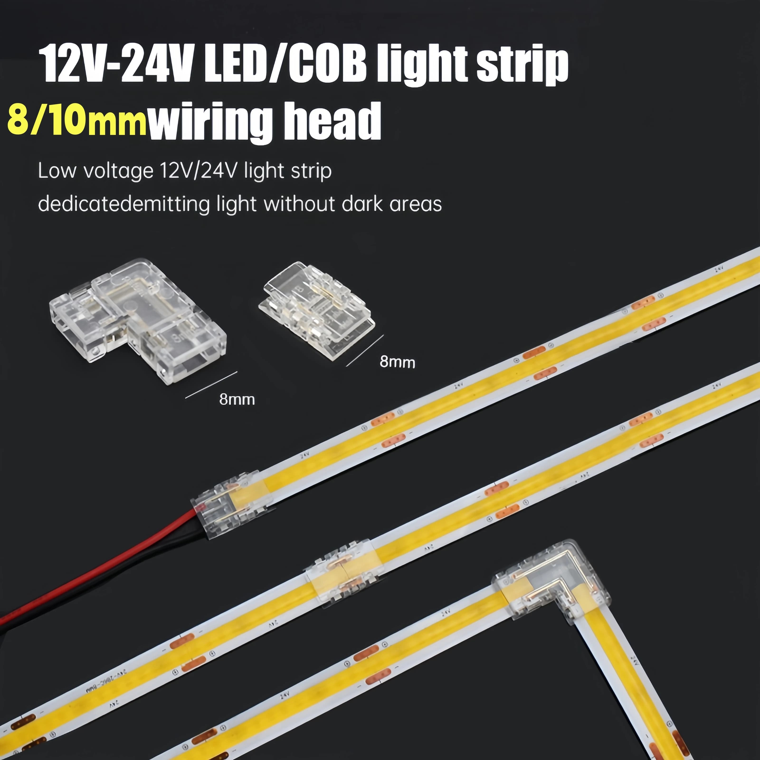 Connettore per strisce luminose a LED da 10/20 pezzi, facile da collegare alle strisce luminose SMD/COB, per 8mm 10mm 2/3/4 pin che garantiscono l'assenza di aree scure