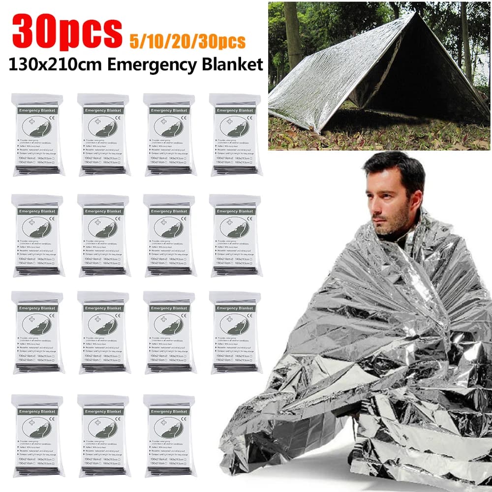 1-30pcs coperta termica in Mylar di emergenza all'aperto pronto soccorso campeggio escursionismo viaggio coperta in lamina d'argento aumentare i film per la crescita delle piante