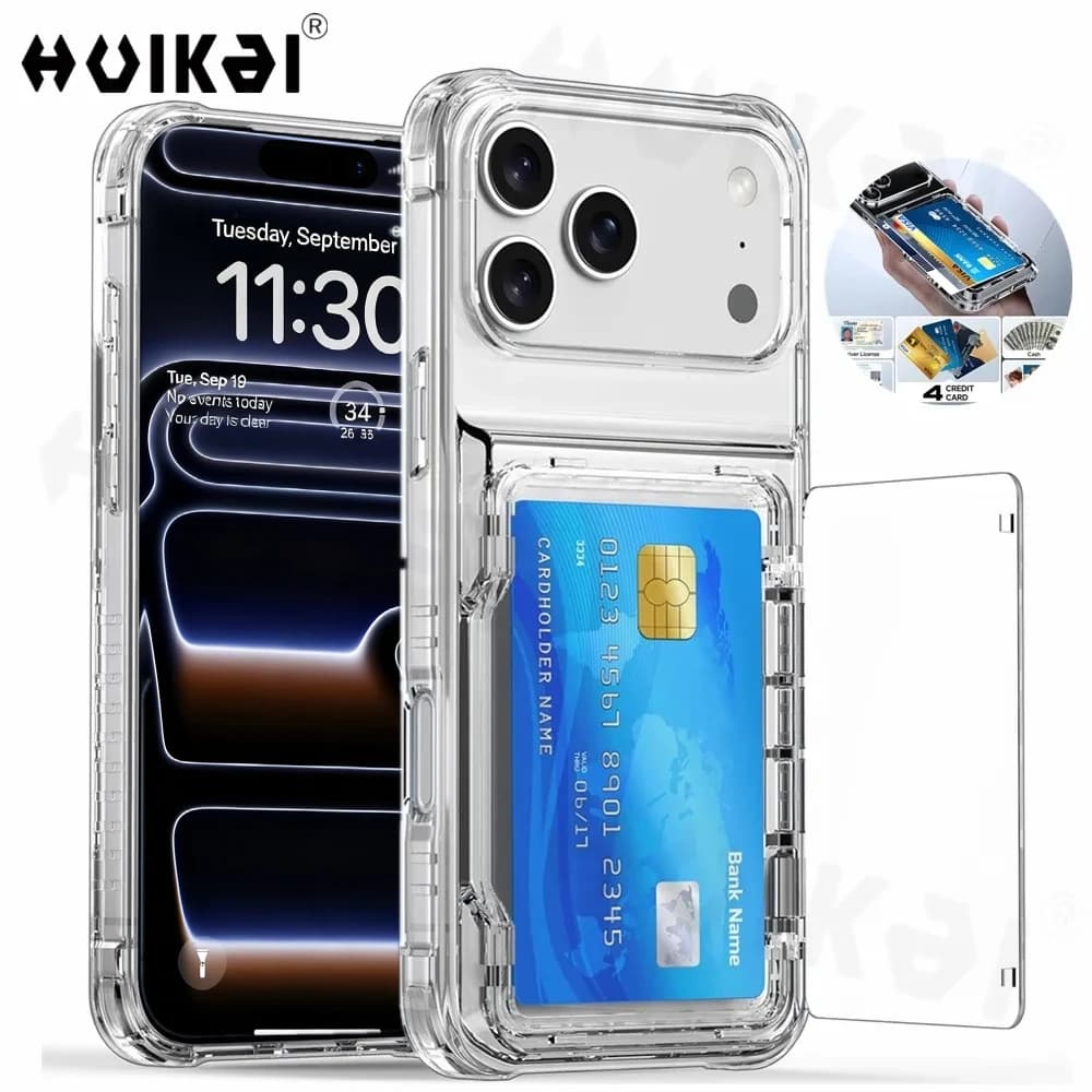 Custodia per iPhone 17 Pro Max 17e 16e 16 Pro Max 15 Pro 15 con Porta Carte Scorrevole, Sottile, Rigida in PC, Resistente, Protettiva