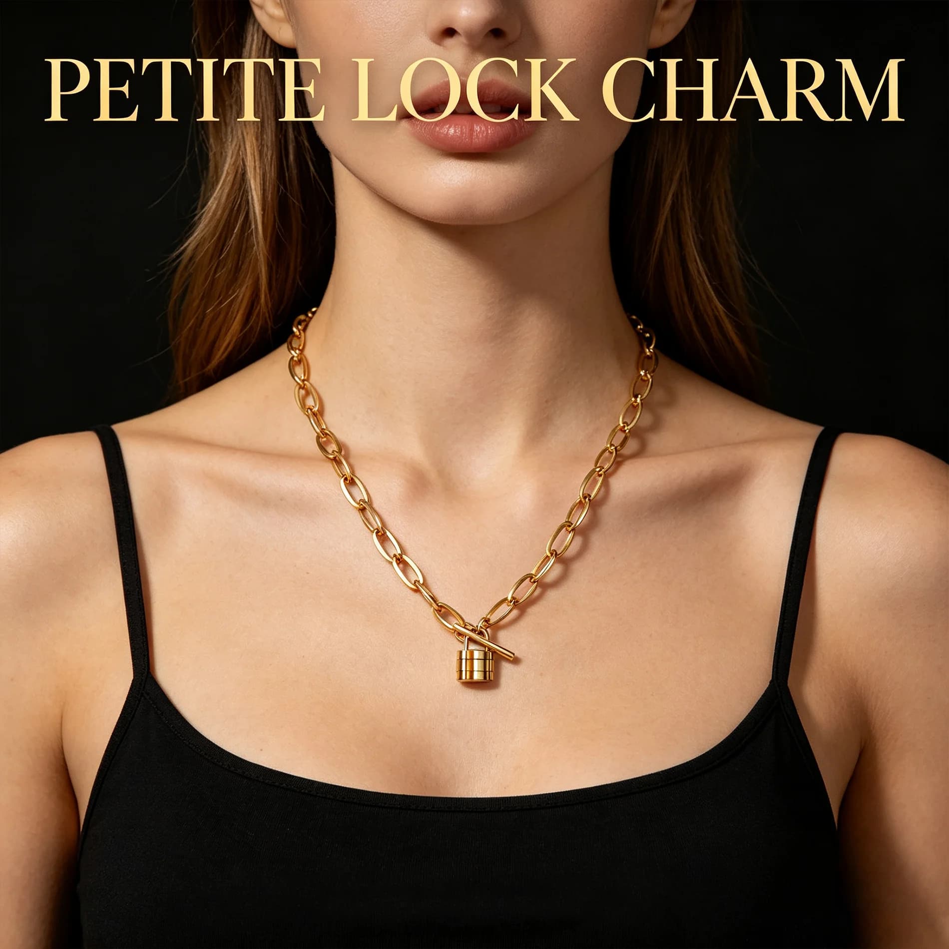 316 Stainless Steel Lock Pendant Necklace Gold Color Paperclip Chain OT Toggle Clasp Necklace Women Fashion Jewelry Gift