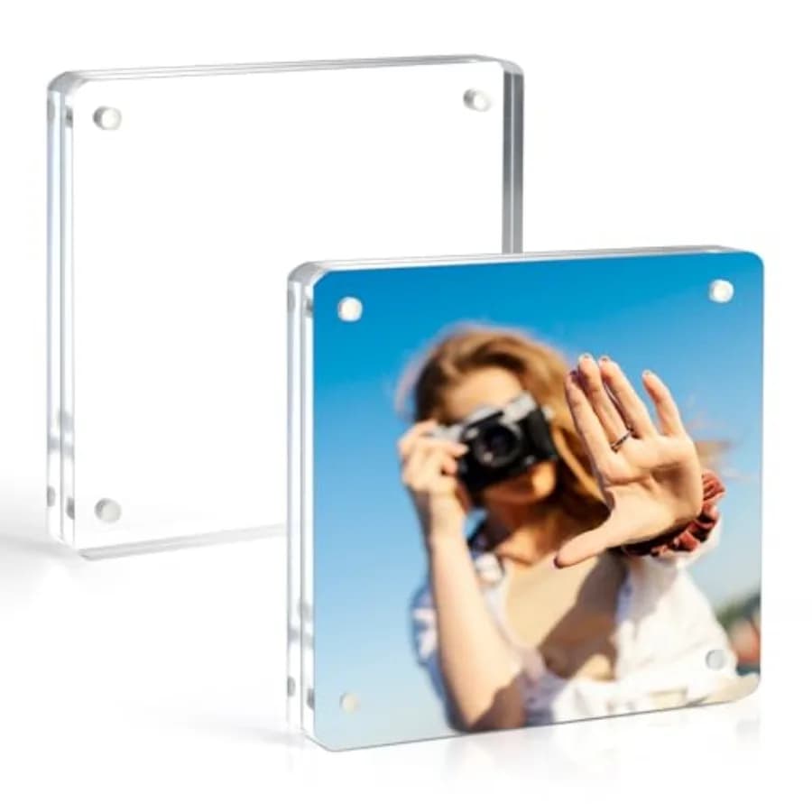 3x3 Picture Frame, Clear Acrylic Frame, Strong Magnetic 3x3 Acrylic Picture Frames, Free Standing Desktop Display Frames