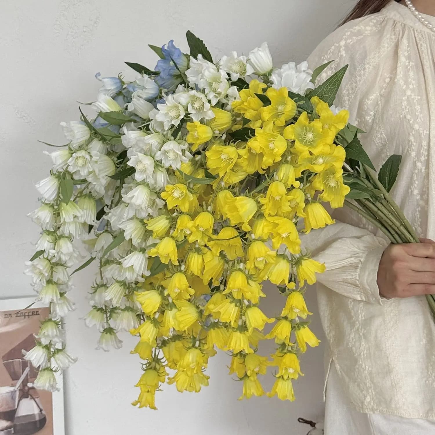 Wisteria Flowers Lily of The Valley Silk Flower Bridal Bouquet Wedding Decor Chimes Orchids Party Home Ornament Companula Flower