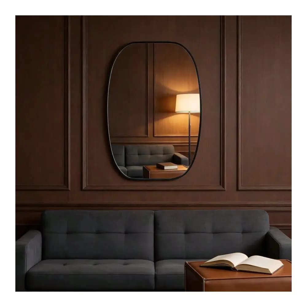 Specchio da toeletta ovale con cornice in metallo nero, specchio decorativo da parete per bagno, camera da letto, ingresso, decorazione da parete per la casa