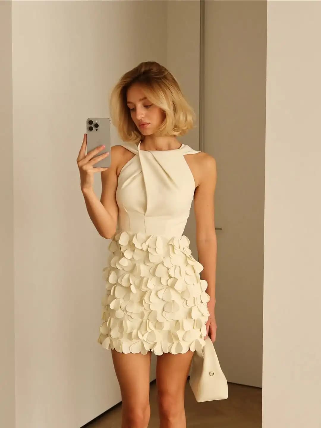 Nuovo design sexy senza maniche applicazioni fiori 3D abito da cocktail fatto a mano cerniera moda mini abito da sera da ballo
