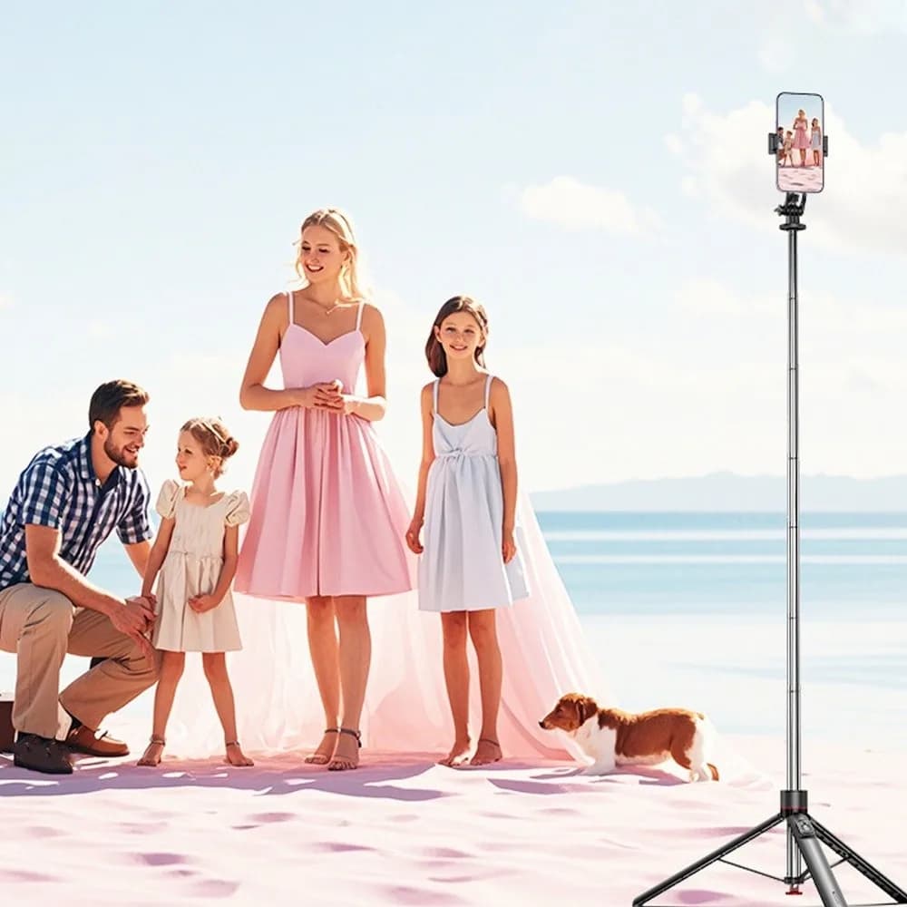 Bastone Selfie Telescopico Multifunzione con Apertura Automatica 1,75 M, Treppiede Portatile Bluetooth per Selfie, Supporto per Selfie Portatile per Casa