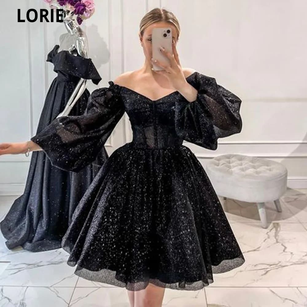 LORIE abiti da sera corti neri 2022 aliante formale Tulle Prom abiti da festa senza spalline maniche a sbuffo a-line Beach Princess Dress