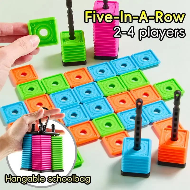 Gioco portatile a cinque file per bambini e adulti, gioco di strategia desktop interattivo con pezzi colorati, gioco da tavolo di strategia