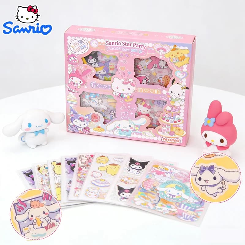 Set di 100 Adesivi Sanrio Senza Duplicati, Hello Kitty, Cinnamoroll, Kuromi, Adesivi Impermeabili per Libri, in Scatola, Regalo per Ragazze