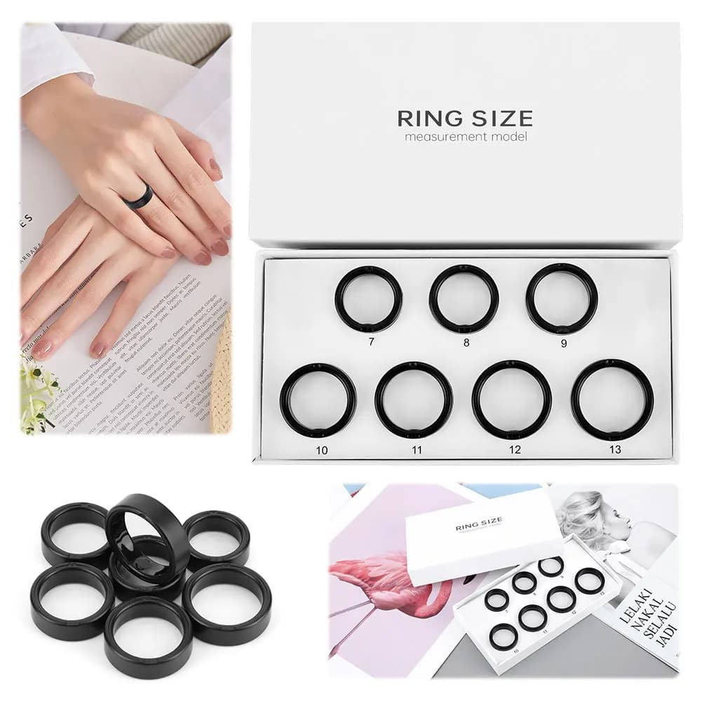 Kit di misurazione per anelli intelligenti, include 7 misure di anelli campione, strumento per la misurazione degli anelli, kit di misurazione per anelli da taglia 7 a 13.