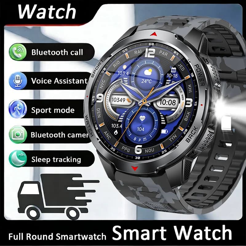 2026 Nuovo 1100mAh Batteria di Grandi Dimensioni Smartwatch Uomini Bussola Torcia A LED 3ATM Impermeabile Bluetooth Chiamata Frequenza Cardiaca Sport Smartwatch