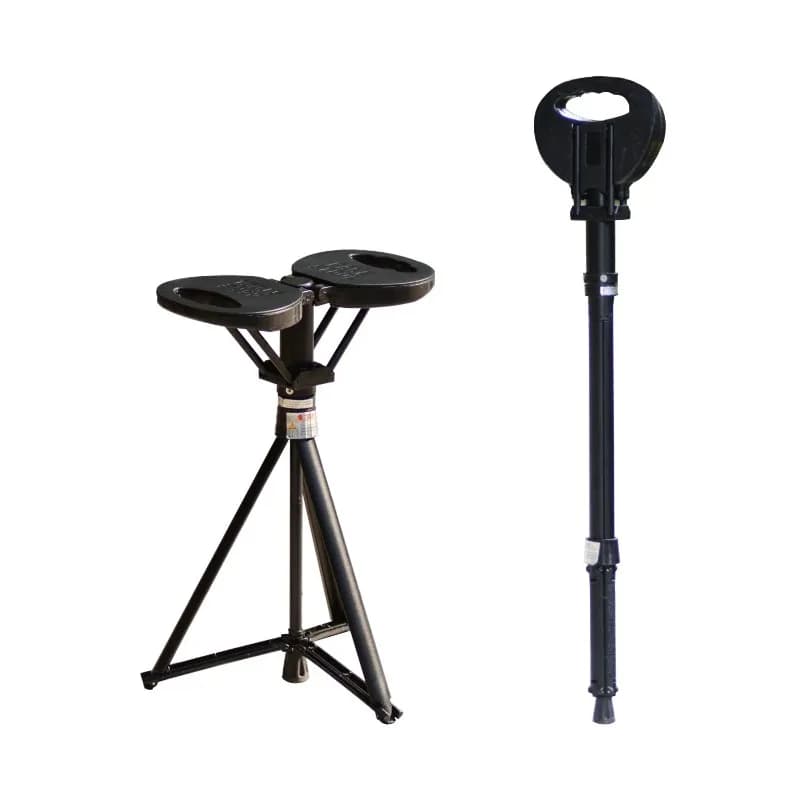 Foldable Walking Cane with Seat 3-in-1 Aluminum Trekking Pole Stool Adjustable Height Anti Slip Portable Outdoor Hiking Rest