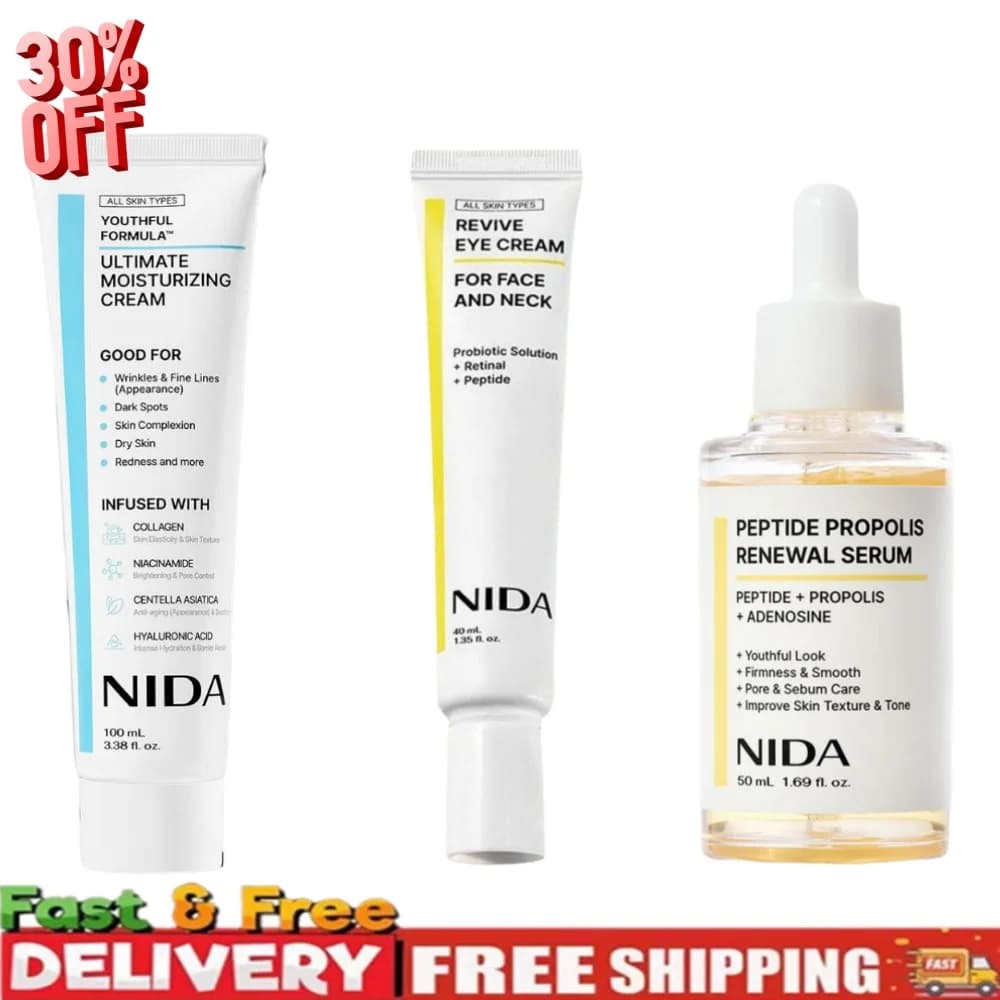 NIDA Korea Crema Idratante Definitiva Anti-Età con Essenza di Propoli, Crema Contorno Occhi Rivitalizzante al Retinolo per Idratazione Profonda della Pelle