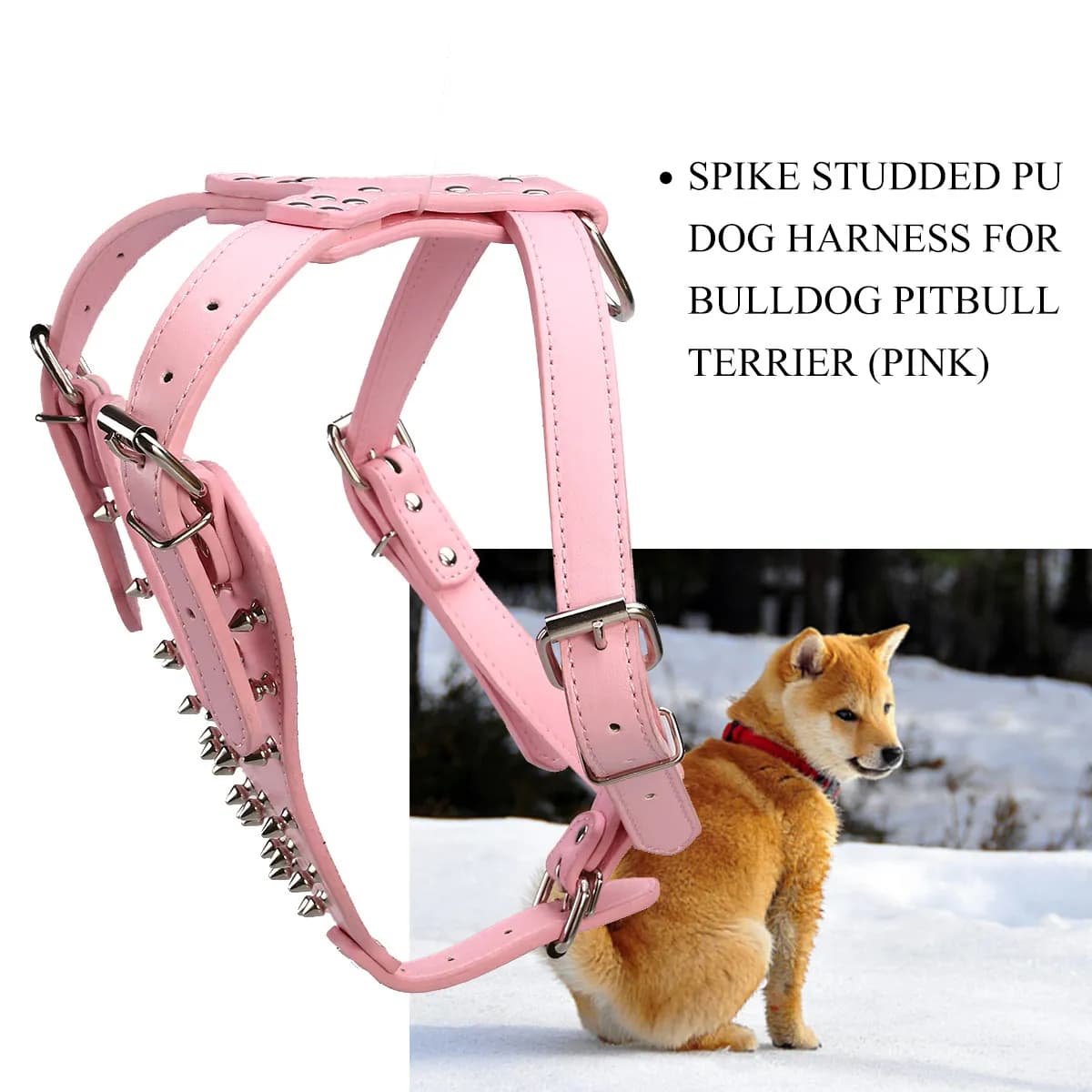 Pink PU Dog Harness Pitbull Terrier Size Chest 65-85Cm Neck 42-65Cm Easy on Flexible Free Movement Running Safe Harness