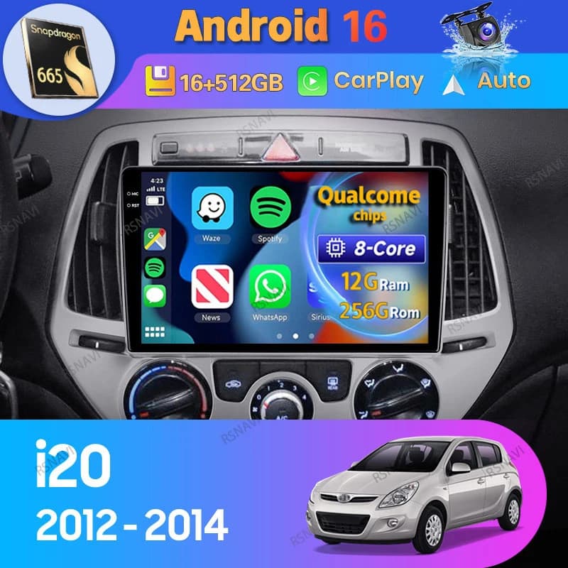 Android 15 Autoradio Per Hyundai i20 PB 2012 2013 2014 Carplay Auto Lettore Multimediale GPS Video WIFI + 4G 2 Din Navigazione Stereo