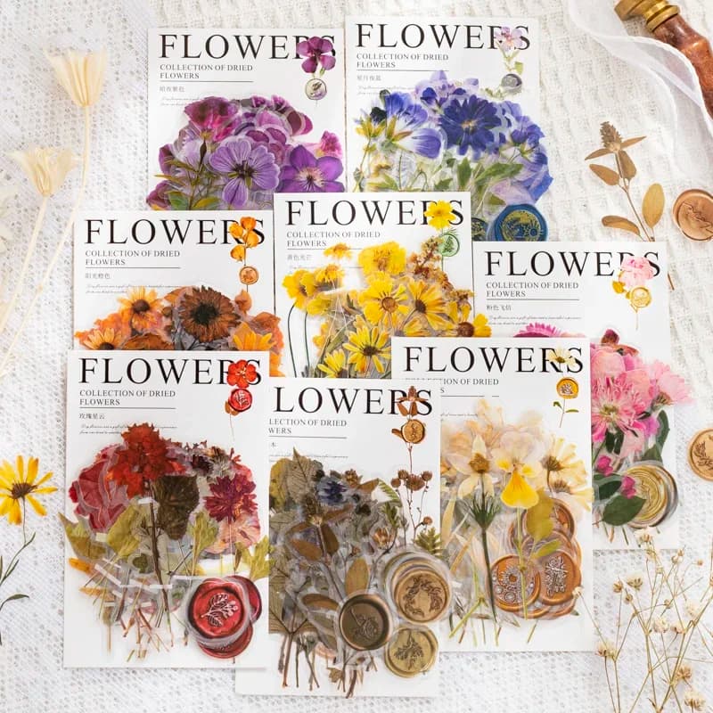 Journamm 40pcs/pack Floral Stickers Kit Transparent PET Scrapbooking Materials DIY Junk Journal Aesthetics Sticker Stationary