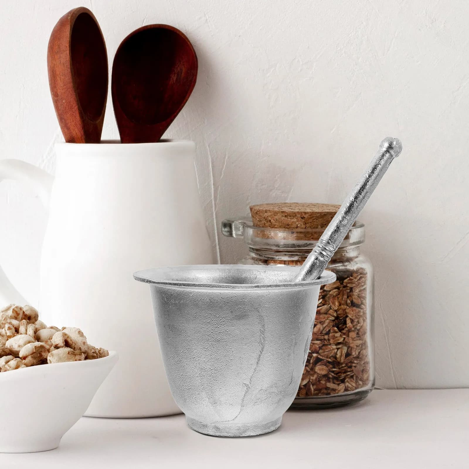 Set di 1 mortaio in alluminio per schiacciare l'aglio, strumento manuale da cucina per macinare spezie, set di mortai per uso domestico