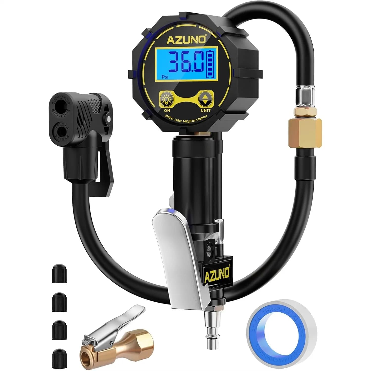 Adattatore per Valvola Presta con Manometro, Pompa a Doppia Porta per Valvole Schrader e Presta da 200psi, Gonfiatore per Pneumatici Bici per Compressore d'Aria