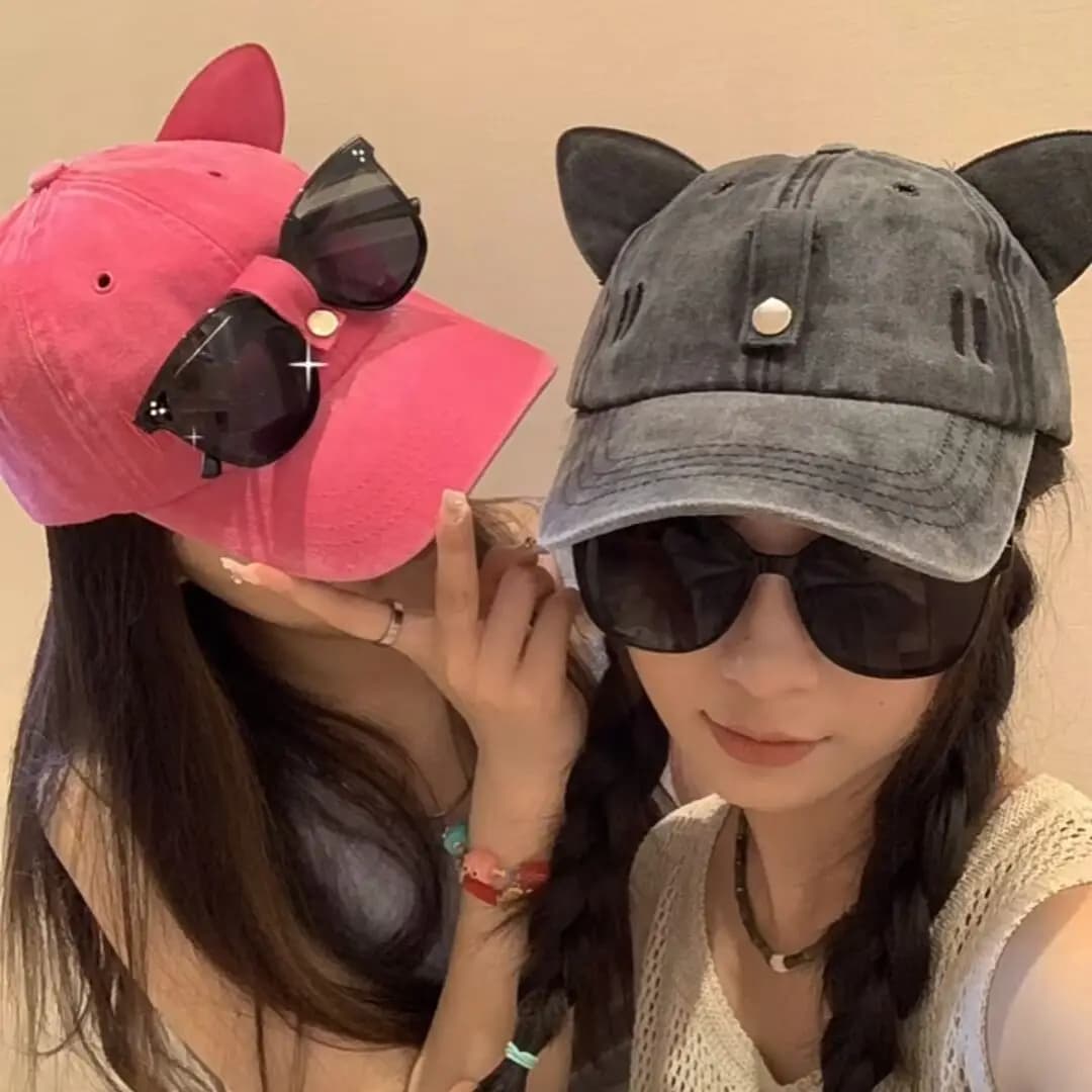 New Cat Ears occhiali da sole berretto da Baseball Y2K Cotton Washed Pilot Snapback Caps Gorras donna e uomo Outdoor parasole cappelli da sole Unisex