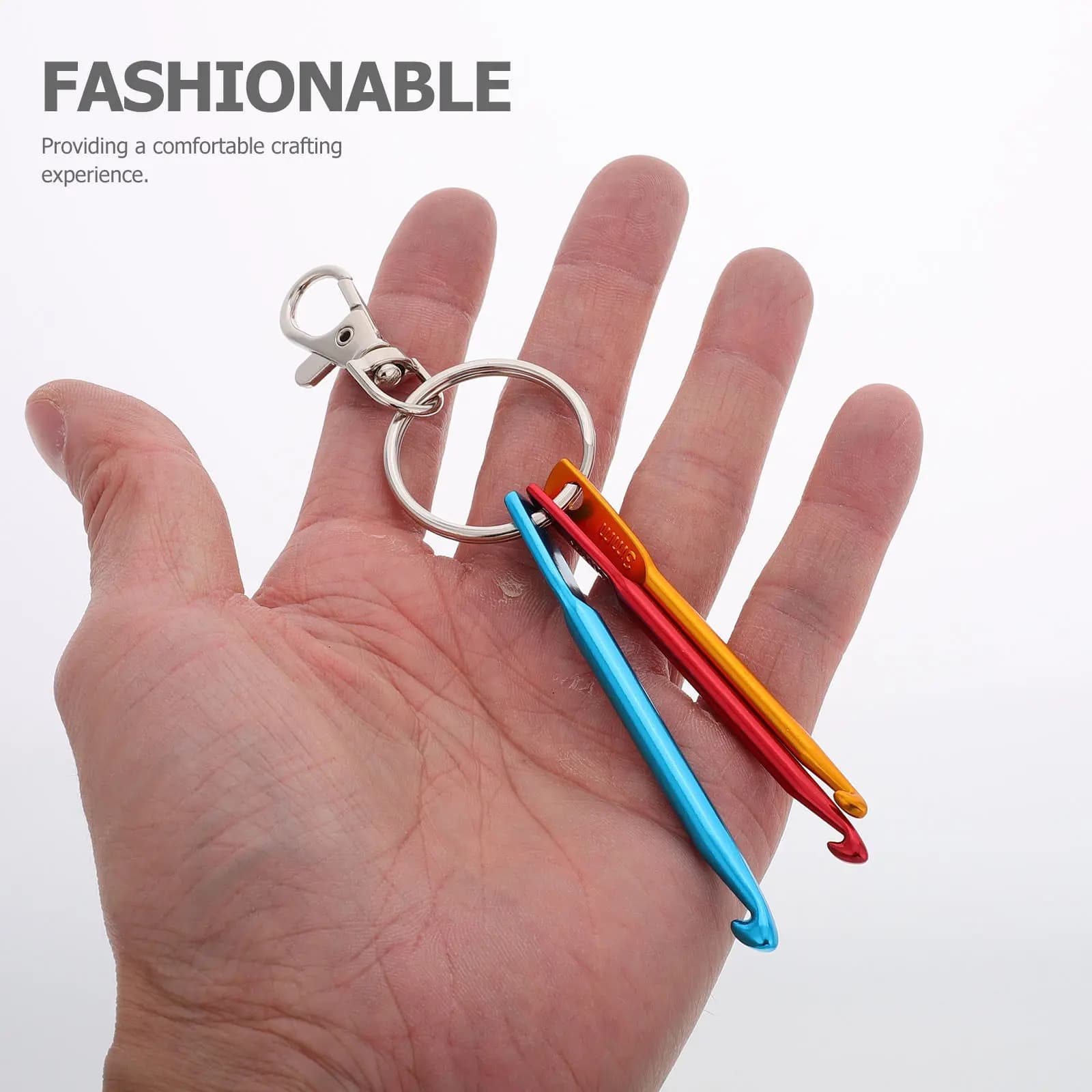 Set di uncinetti in alluminio con portachiavi, mini ferri da maglia a testa singola per viaggi, fai da te, artigianato, tessitura, filato, metallo liscio ossidato