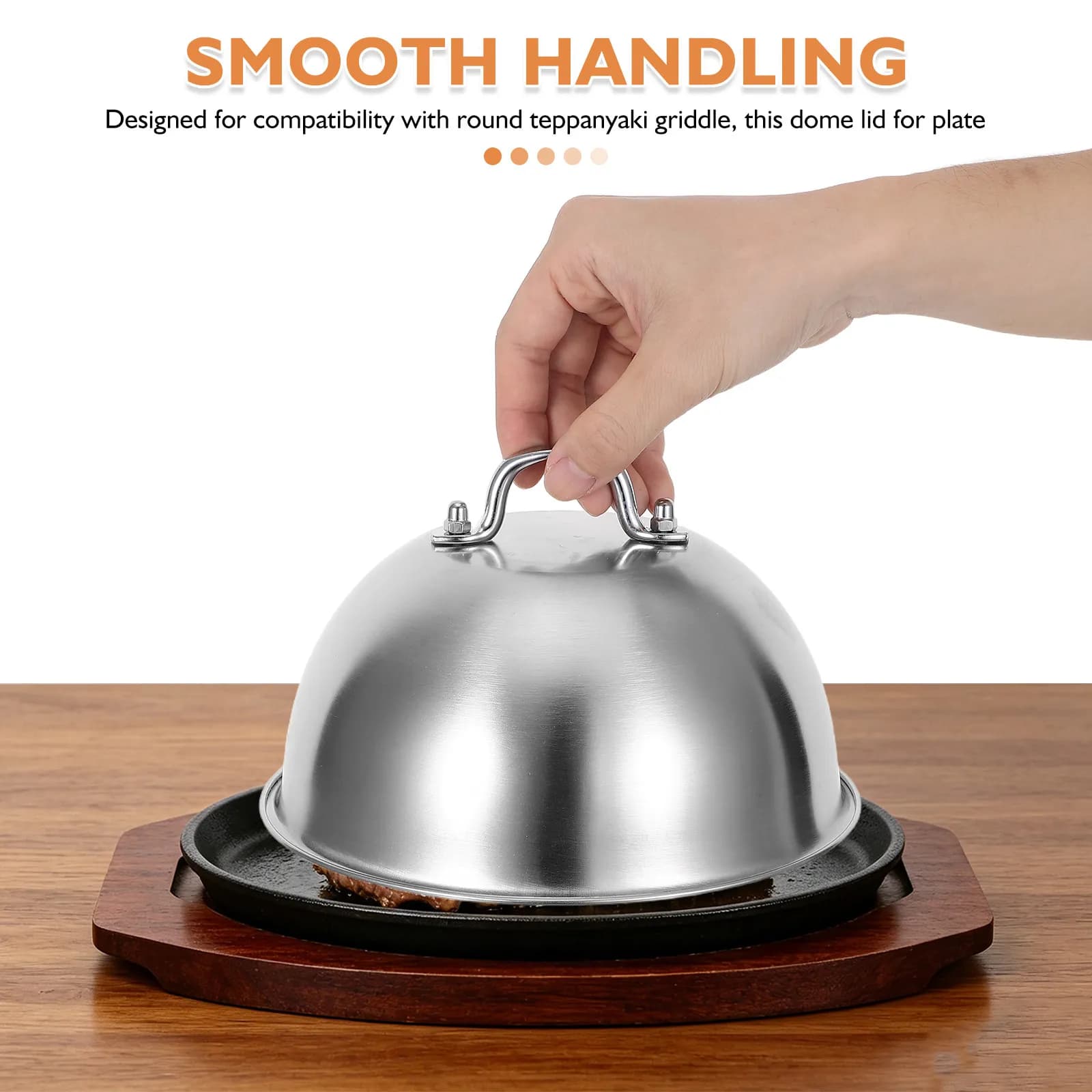 19cm Stainless Steel Cloche Food Cover Round Cheese Melting Dome Serving Plate Dish Lid Frying Pan Barbecue Burger Griddle Cover