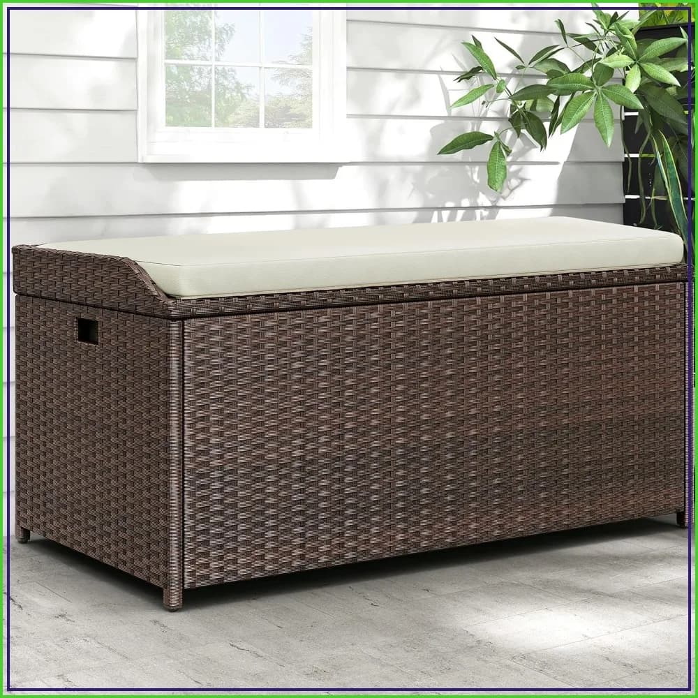 70 Gallon PE Rattan Patio Storage Bench with Cushion, Outdoor Deck Box for Garden & Yard, 660 lbs Capacity