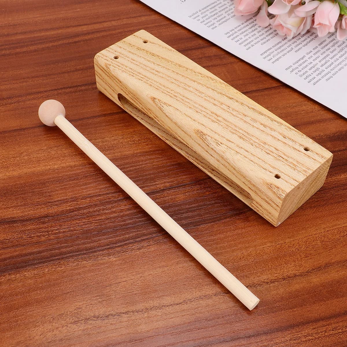 Strumento a percussione per esterni Clapper quadrato in legno per bambini, blocco tamburo in legno duro, ritmo con mazzuolo