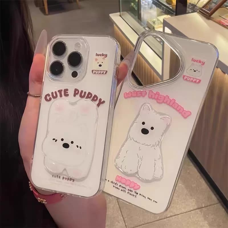 Simpatico cucciolo di peluche Custodia compatibile per IPhone 11 12 14 13 16 15 Pro Max XR X XS Max 15 16 7 8 Plus SE 2020 Nuovo Imd Soft Cover